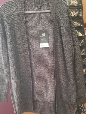 Rock & Republic Charcoal Open-Front Ribbed Cardigan